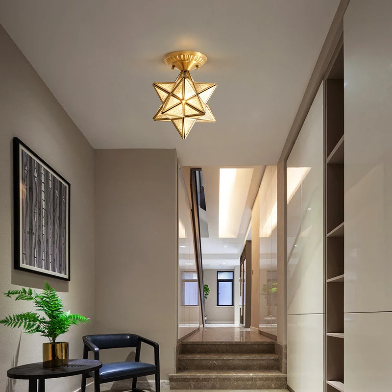 Stervormige rimpelglas semi-inbouwlamp Traditionele 1-lichts eetkamer plafondinbouw goud Clearhalo