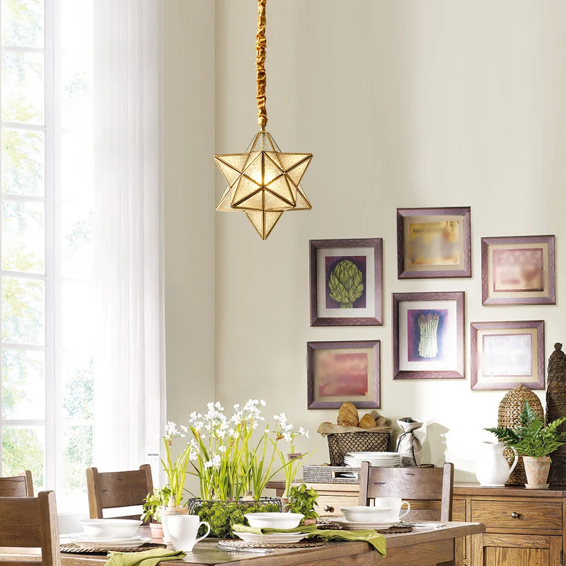 Stervormige rimpelglas semi-inbouwlamp Traditionele 1-lichts eetkamer plafondinbouw goud Clearhalo