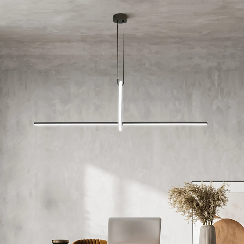 Stick en Ring Eetkamereilandlamp Metaal Modernistische LED-hanglamp zwart Clearhalo