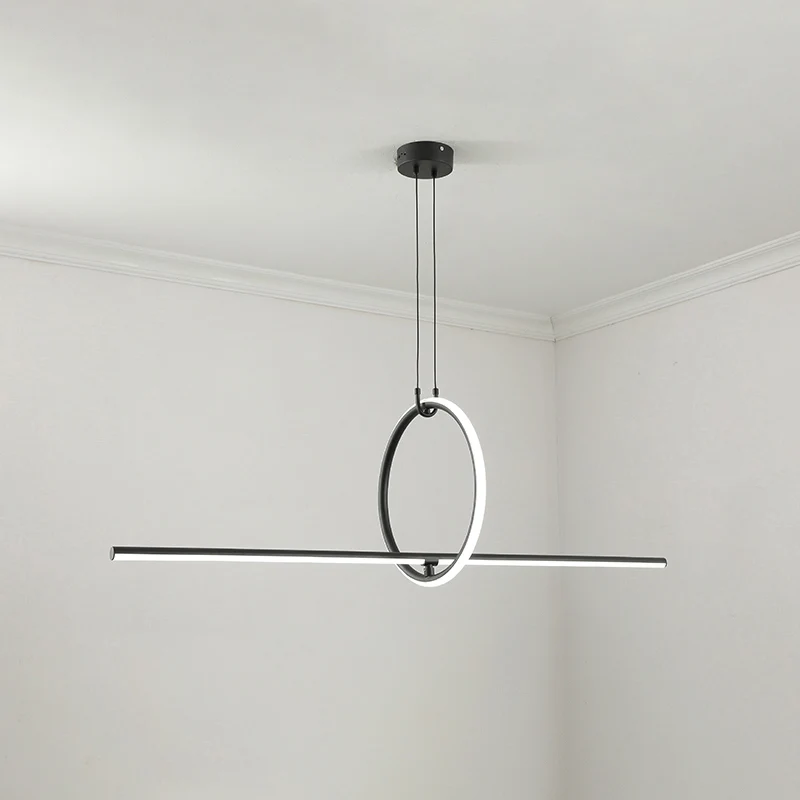 Stick en Ring Eetkamereilandlamp Metaal Modernistische LED-hanglamp zwart Clearhalo