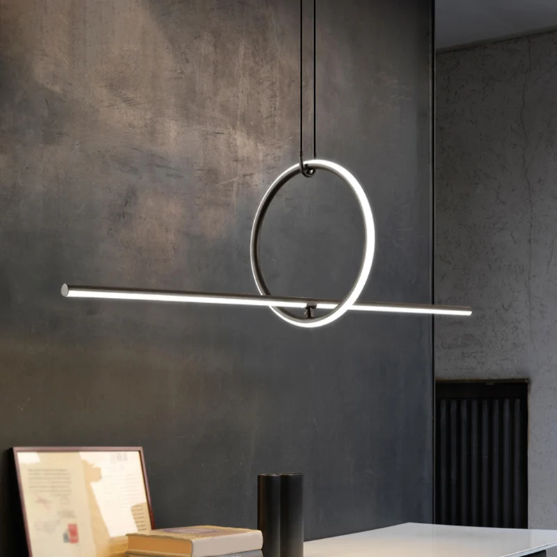 Stick en Ring Eetkamereilandlamp Metaal Modernistische LED-hanglamp zwart Clearhalo