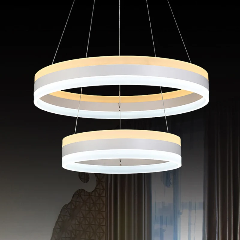Stijlvolle moderne hoepelhangende kroonluchter acryl 2-koppige woonkamer LED-hanglampset wit Clearhalo