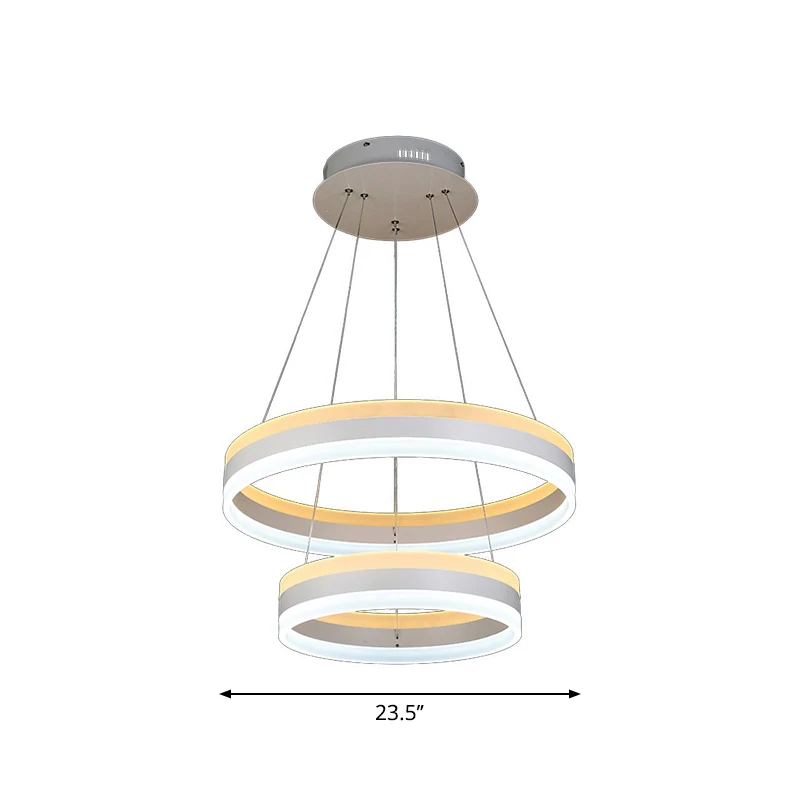 Stijlvolle moderne hoepelhangende kroonluchter acryl 2-koppige woonkamer LED-hanglampset wit Clearhalo