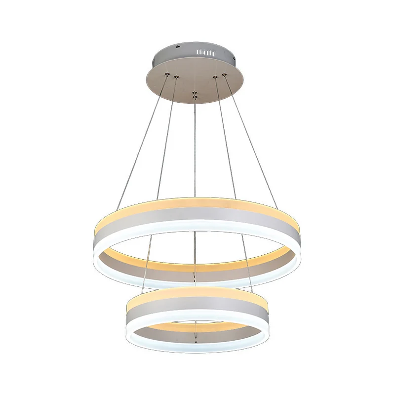 Stijlvolle moderne hoepelhangende kroonluchter acryl 2-koppige woonkamer LED-hanglampset wit Clearhalo