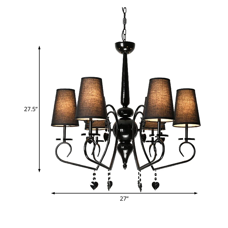 Stof taps toelopend hangend plafondlicht Rustiek 6/9 licht Woonkamer kroonluchter licht zwart Clearhalo