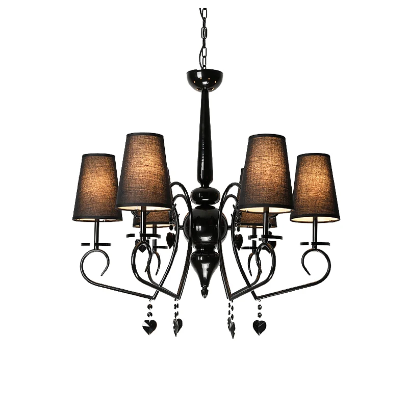 Stof taps toelopend hangend plafondlicht Rustiek 6/9 licht Woonkamer kroonluchter licht zwart Clearhalo