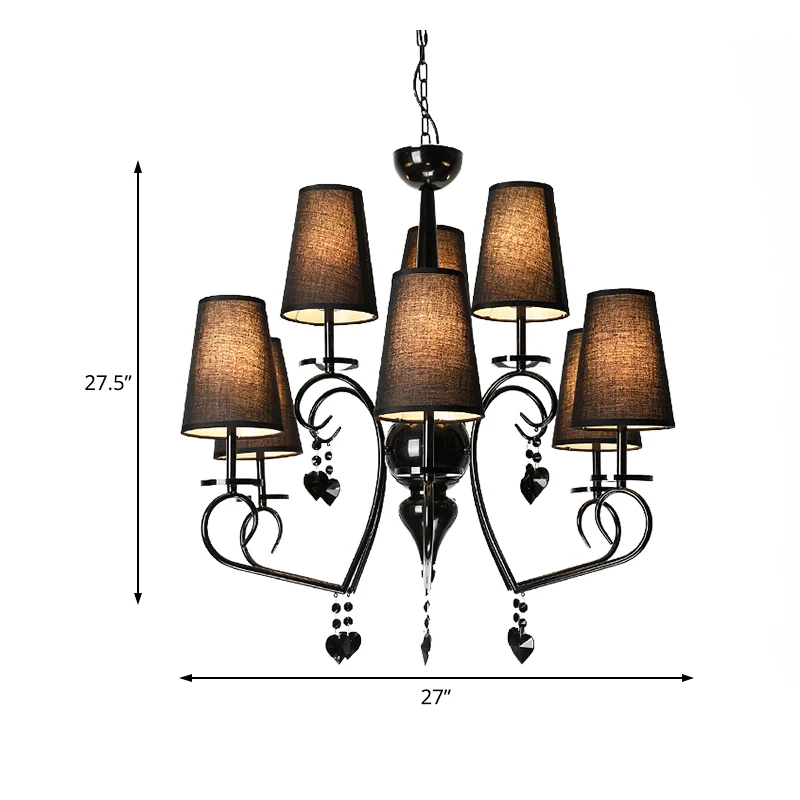 Stof taps toelopend hangend plafondlicht Rustiek 6/9 licht Woonkamer kroonluchter licht zwart Clearhalo