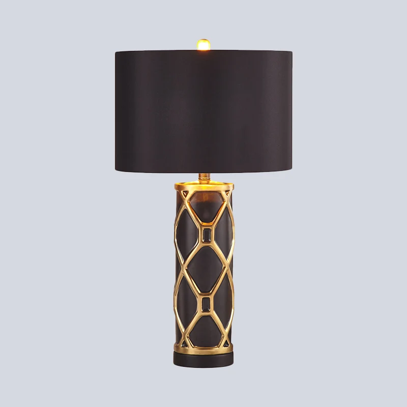 13 "/15" W Stoffen Cilinder Nachttafellamp Postmodern 1 Licht Wit/Zwart Metalen Nachtkastje licht voor Slaapkamer Clearhalo