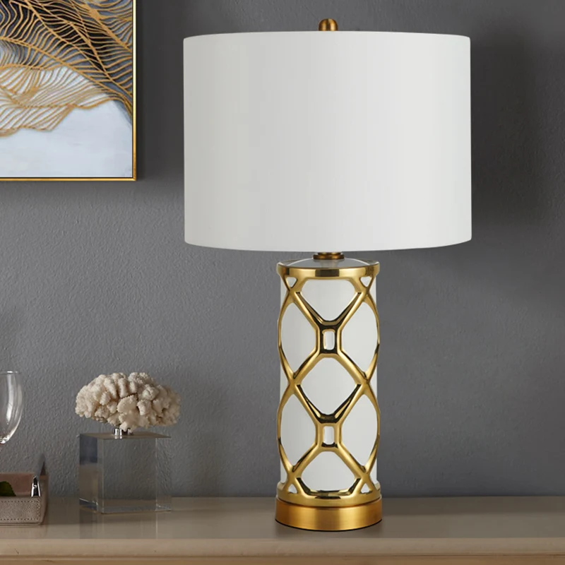 13 "/15" W Stoffen Cilinder Nachttafellamp Postmodern 1 Licht Wit/Zwart Metalen Nachtkastje licht voor Slaapkamer Clearhalo