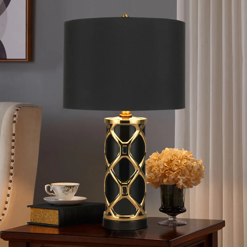 13 "/15" W Stoffen Cilinder Nachttafellamp Postmodern 1 Licht Wit/Zwart Metalen Nachtkastje licht voor Slaapkamer Clearhalo