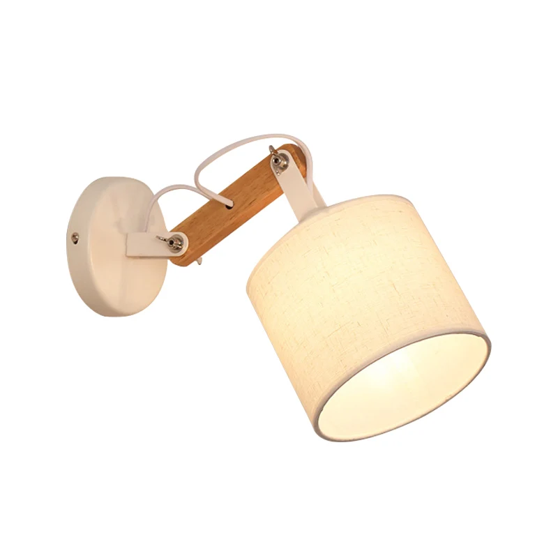 Stoffen cilinder wandmontage verlichting modernistische witte wandlamp met 1 lamp en verstelbare houten arm Clearhalo