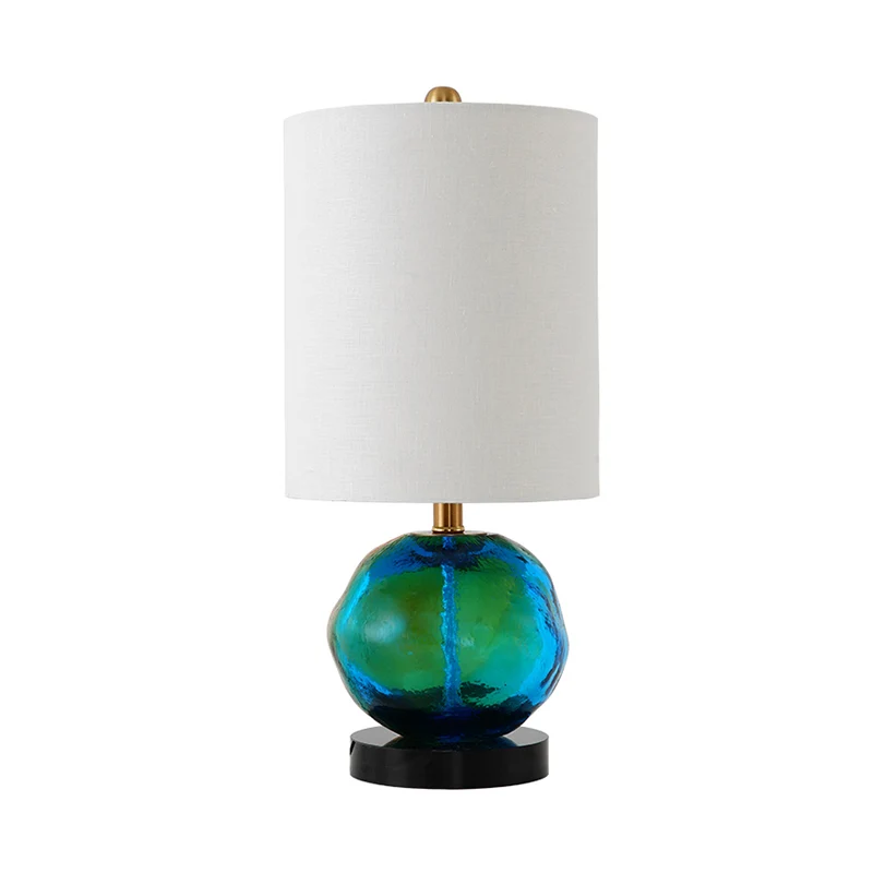 Stoffen cilindertafellamp Eigentijds 1-lichts witte nachtlamp met groen glazuur Deco Clearhalo