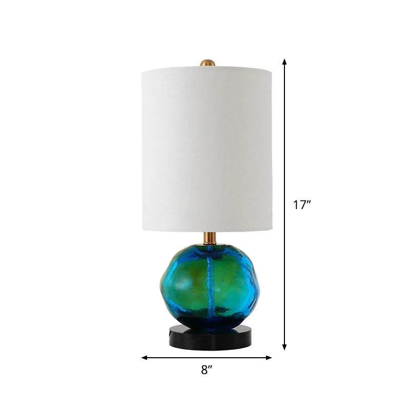 Stoffen cilindertafellamp Eigentijds 1-lichts witte nachtlamp met groen glazuur Deco Clearhalo