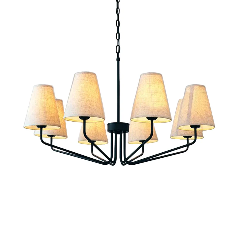 Stoffen conische hangende kroonluchter Traditionele 3/5/6 lampen Woonkamer hanglamp vlas Clearhalo