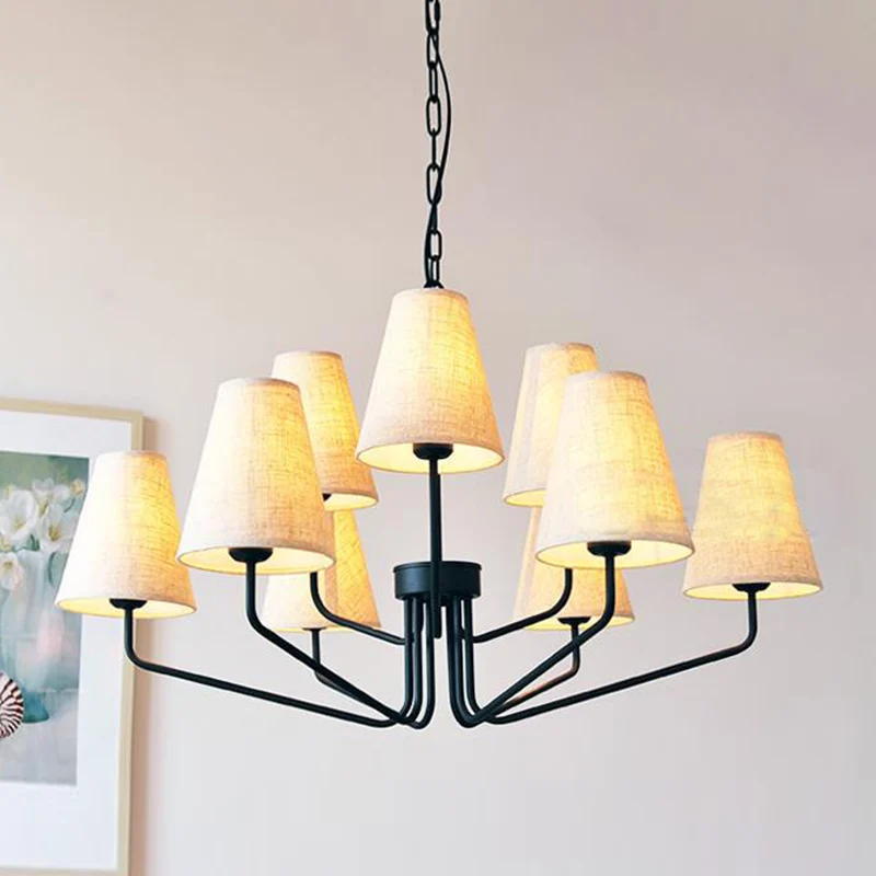 Stoffen conische hangende kroonluchter Traditionele 3/5/6 lampen Woonkamer hanglamp vlas Clearhalo