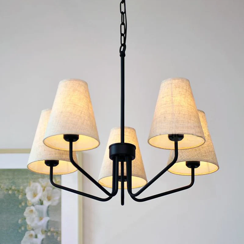 Stoffen conische hangende kroonluchter Traditionele 3/5/6 lampen Woonkamer hanglamp vlas Clearhalo