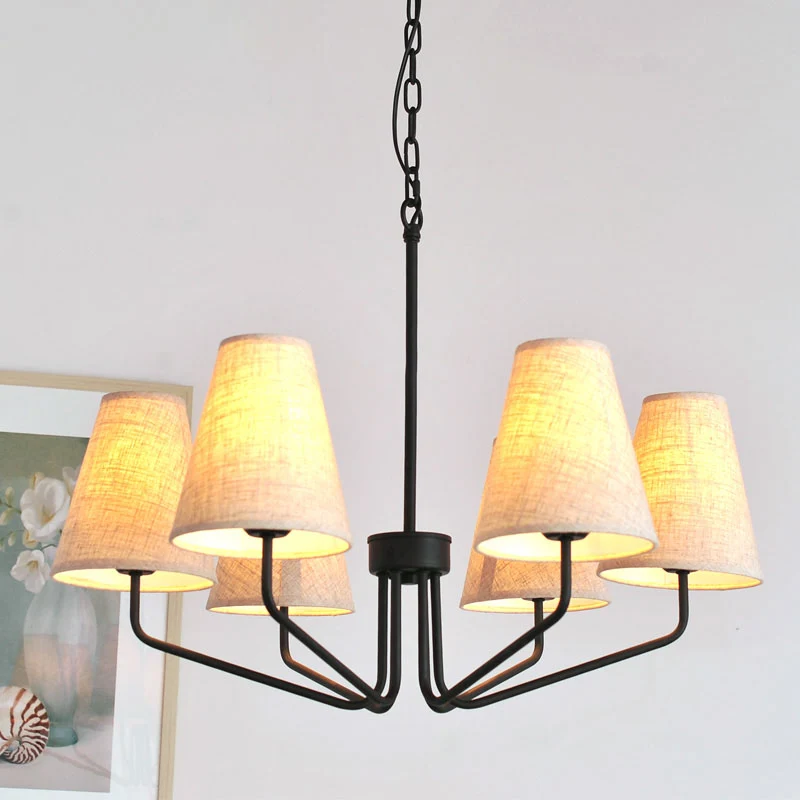 Stoffen conische hangende kroonluchter Traditionele 3/5/6 lampen Woonkamer hanglamp vlas Clearhalo