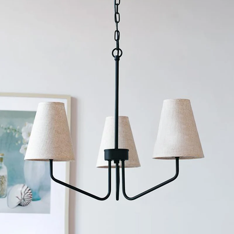 Stoffen conische hangende kroonluchter Traditionele 3/5/6 lampen Woonkamer hanglamp vlas Clearhalo