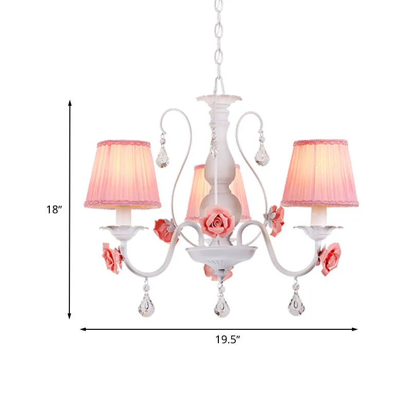 Stoffen geplooide kroonluchter Pastorale 3/6/8 lichts eetkamerhanger roze met kristallen druppel Clearhalo
