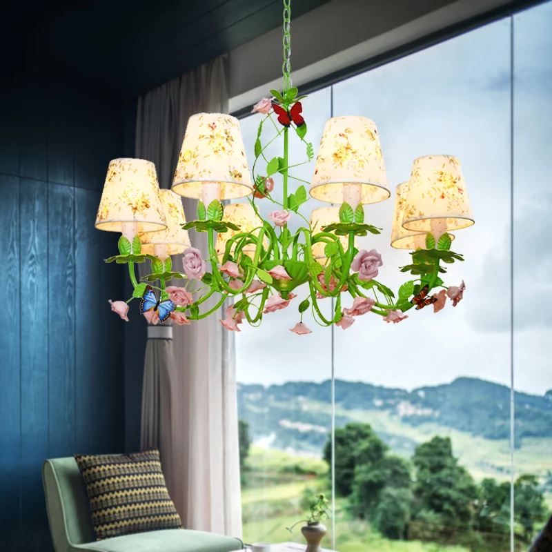 Stoffen groene hangende kroonluchter taps toelopend 8 lichts traditionele neerwaartse verlichting hanger voor slaapkamer C...