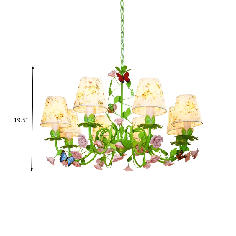 Stoffen groene hangende kroonluchter taps toelopend 8 lichts traditionele neerwaartse verlichting hanger voor slaapkamer C...