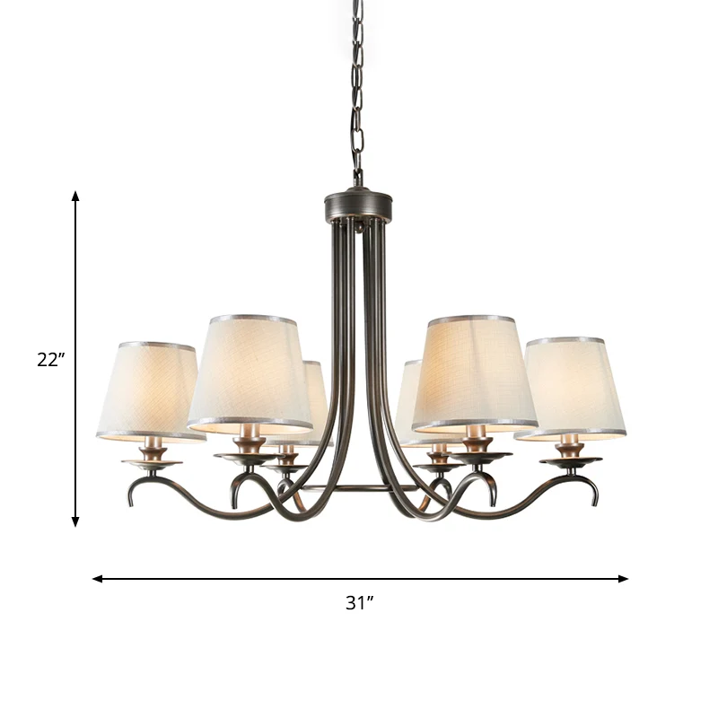 Stoffen kegelkroonluchter, klassieke stijl, 6 hoofden, eetkamer, neerwaartse verlichting, hanger zilver/blauw/wit en zilve...