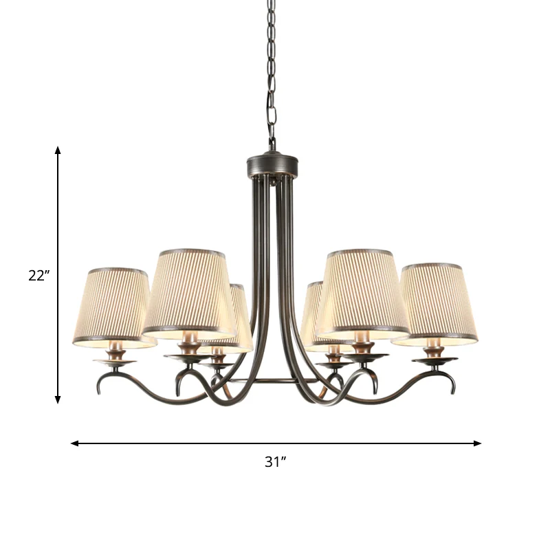 Stoffen kegelkroonluchter, klassieke stijl, 6 hoofden, eetkamer, neerwaartse verlichting, hanger zilver/blauw/wit en zilve...