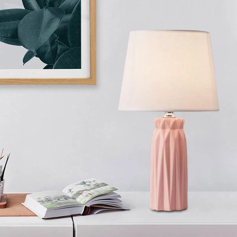 Stoffen kegelleeslamp modernisme, roze/blauwe nachttafellamp met 1 lamp en keramische voet Clearhalo