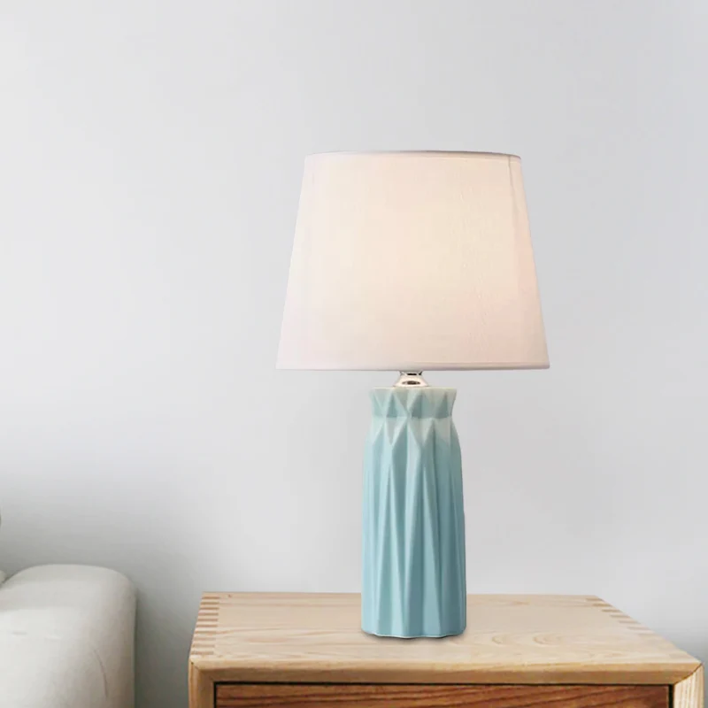 Stoffen kegelleeslamp modernisme, roze/blauwe nachttafellamp met 1 lamp en keramische voet Clearhalo