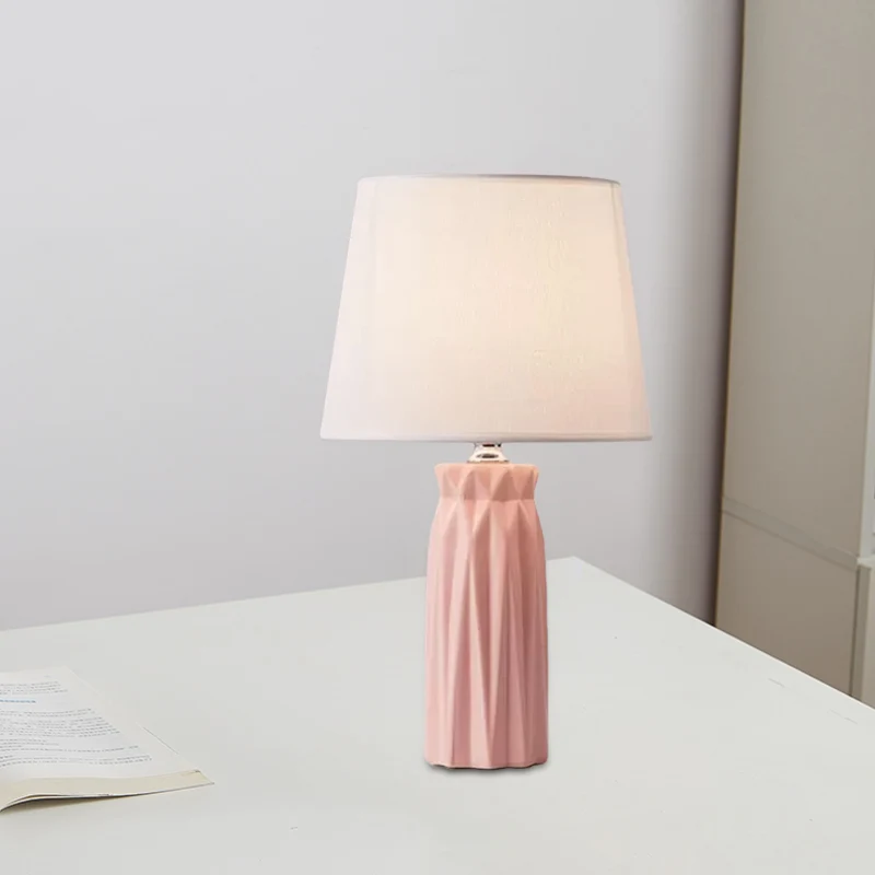 Stoffen kegelleeslamp modernisme, roze/blauwe nachttafellamp met 1 lamp en keramische voet Clearhalo