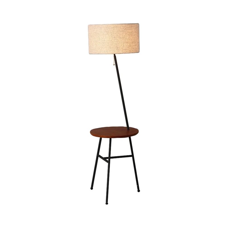 Stoffen kegel/trommel/conische vloerlamp Modern 1 lamp Zwart/wit/hout Staande lamp met tafel/opbergrek voor woonkamer Clea...