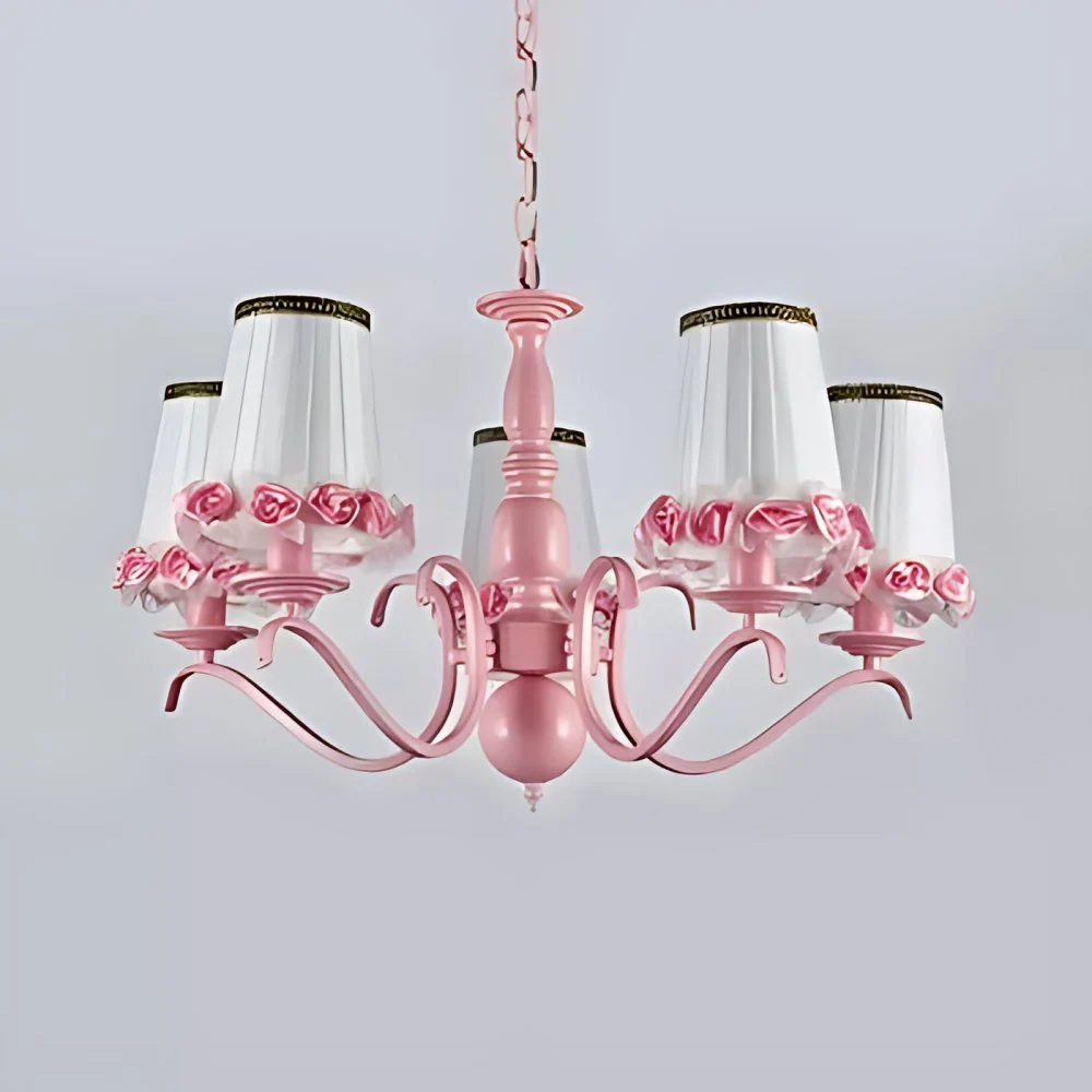 Stoffen kroonluchter met taps toelopende schaduw, kinderhanglamp met bloem roze voor meisjesslaapkamer Clearhalo
