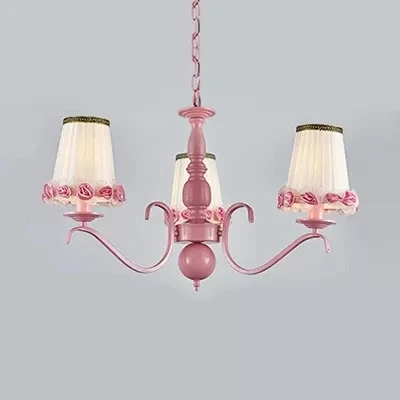 Stoffen kroonluchter met taps toelopende schaduw, kinderhanglamp met bloem roze voor meisjesslaapkamer Clearhalo