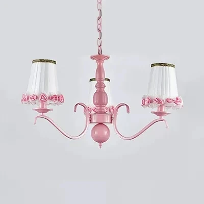 Stoffen kroonluchter met taps toelopende schaduw, kinderhanglamp met bloem roze voor meisjesslaapkamer Clearhalo