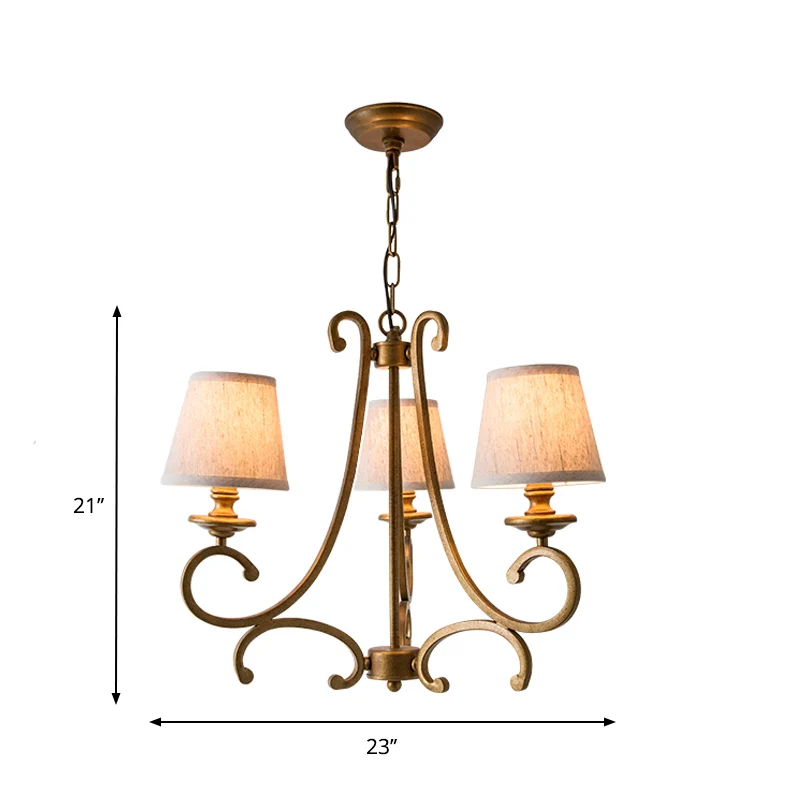 Stoffen messing kroonluchter hanglamp Conische 3/6-lichts landelijke plafondhanglamp met zwenkarm Clearhalo