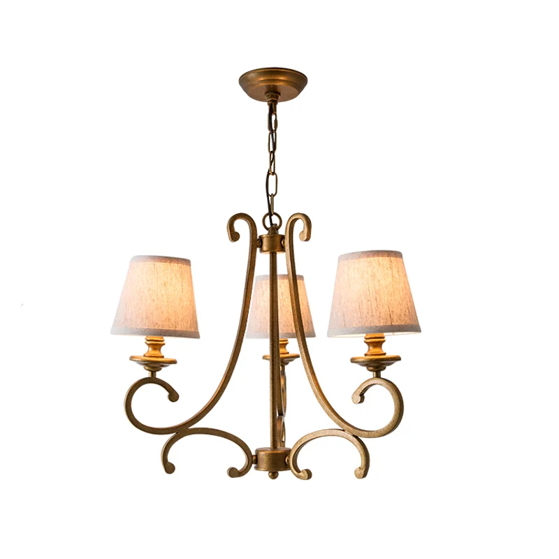 Stoffen messing kroonluchter hanglamp Conische 3/6-lichts landelijke plafondhanglamp met zwenkarm Clearhalo