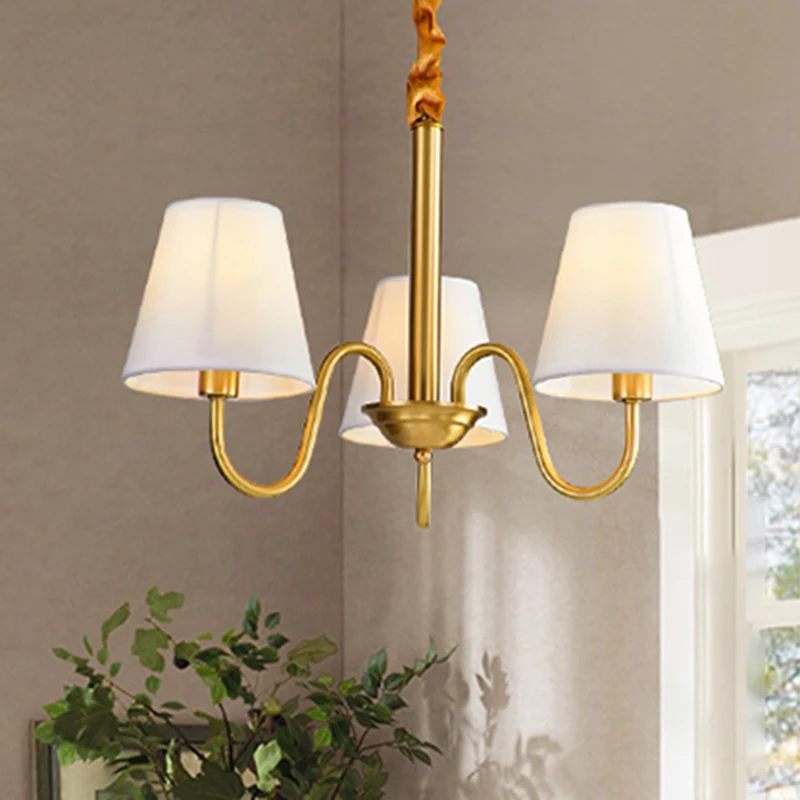 Stoffen taps toelopende hangende kroonluchter Traditionele 3/5/6 lampen Woonkamer hanglamp messing Clearhalo