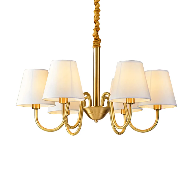 Stoffen taps toelopende hangende kroonluchter Traditionele 3/5/6 lampen Woonkamer hanglamp messing Clearhalo