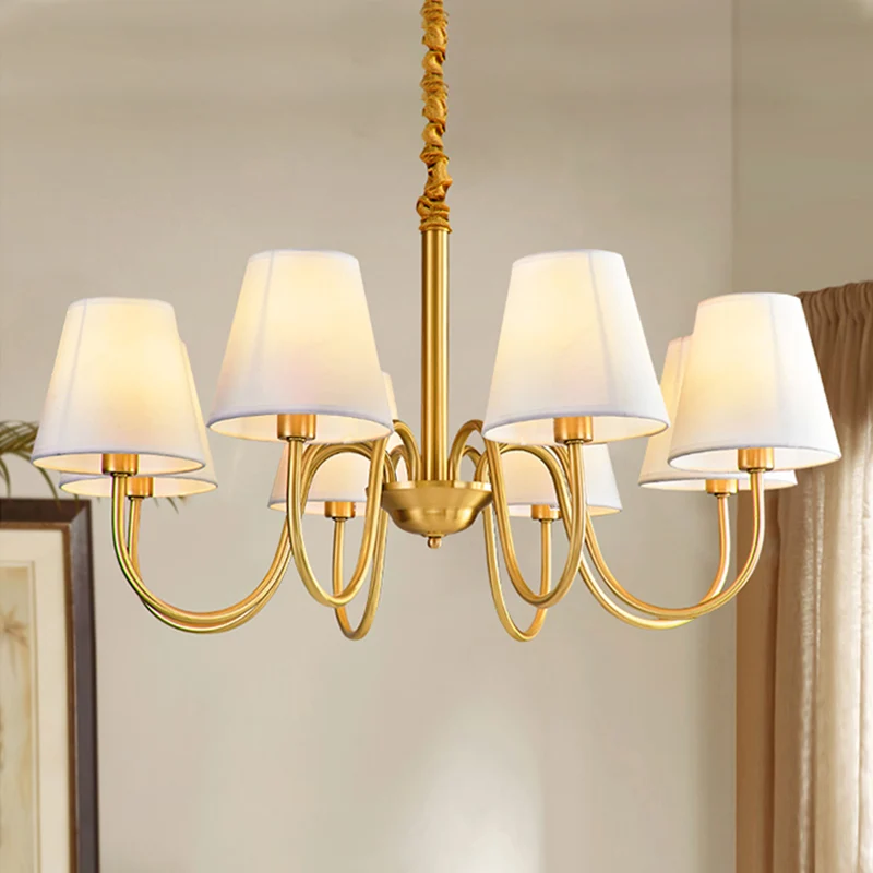 Stoffen taps toelopende hangende kroonluchter Traditionele 3/5/6 lampen Woonkamer hanglamp messing Clearhalo