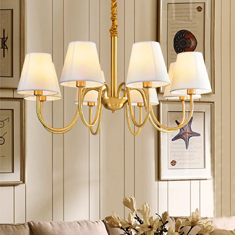 Stoffen taps toelopende hangende kroonluchter Traditionele 3/5/6 lampen Woonkamer hanglamp messing Clearhalo