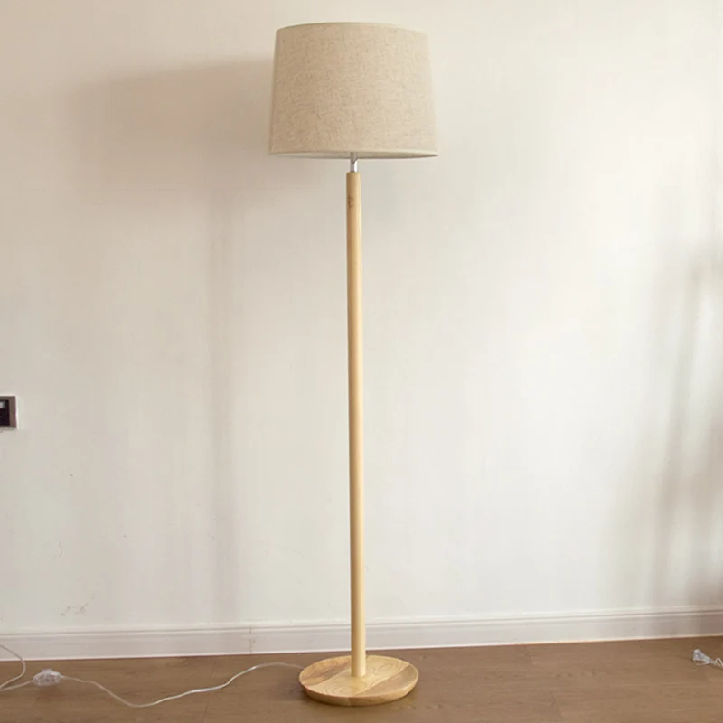 Stoffen taps toelopende trommelvormige vloerlamp Minimalistisch 1-kops staande lamp met houten standaard Clearhalo