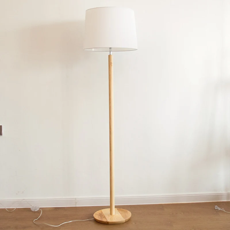 Stoffen taps toelopende trommelvormige vloerlamp Minimalistisch 1-kops staande lamp met houten standaard Clearhalo