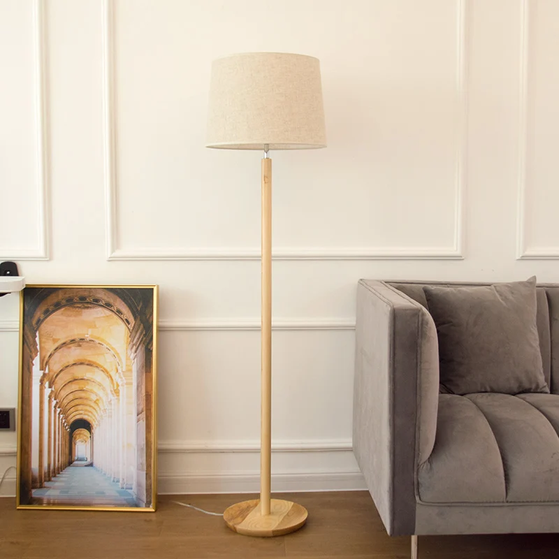 Stoffen taps toelopende trommelvormige vloerlamp Minimalistisch 1-kops staande lamp met houten standaard Clearhalo
