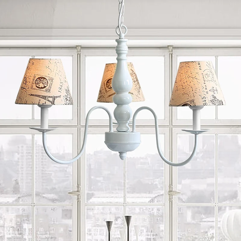 Stoffen toren hanglamp 3-kops antieke stijlvolle kroonluchter beige voor restaurant Clearhalo