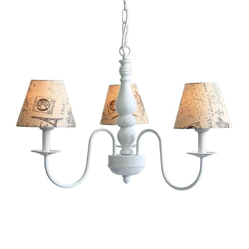 Stoffen toren hanglamp 3-kops antieke stijlvolle kroonluchter beige voor restaurant Clearhalo