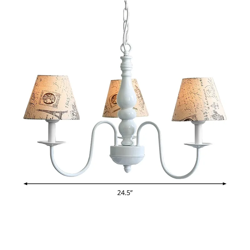Stoffen toren hanglamp 3-kops antieke stijlvolle kroonluchter beige voor restaurant Clearhalo