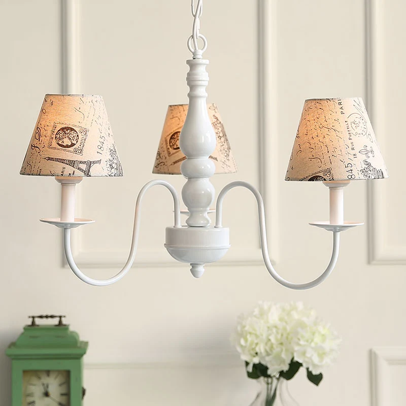 Stoffen toren hanglamp 3-kops antieke stijlvolle kroonluchter beige voor restaurant Clearhalo