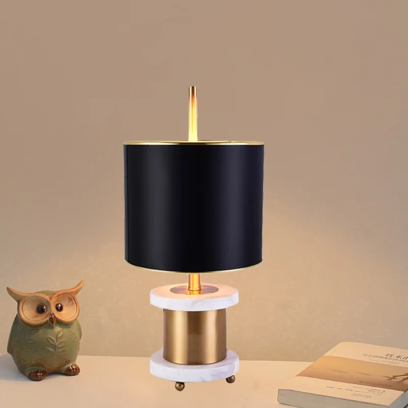 Stoffen trommelkap Nachttafellamp Modernisme 1 kop Marmeren leesboeklamp zwart Clearhalo