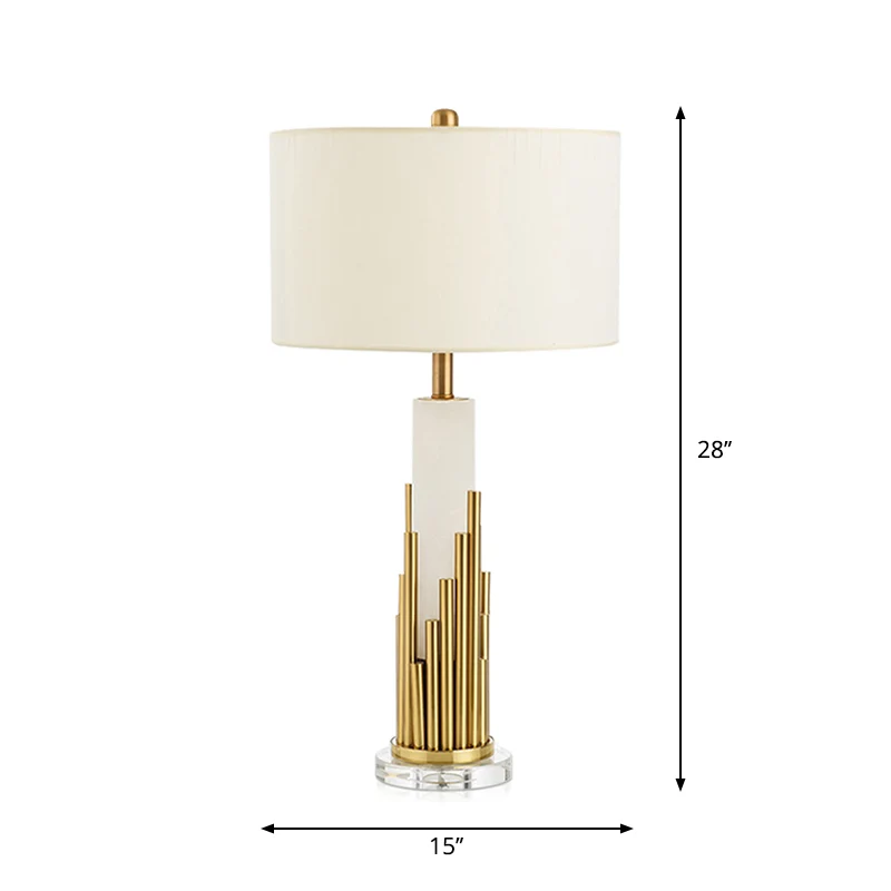Stoffen trommelkap tafellamp eenvoudige stijl 1 lamp wit nachtkastje licht voor woonkamer Clearhalo