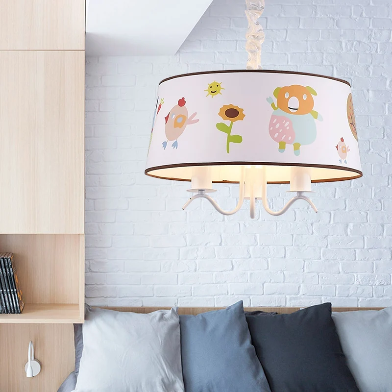 Stoffen trommelkroonluchter met schattige hanglamp voor kleuters wit Clearhalo